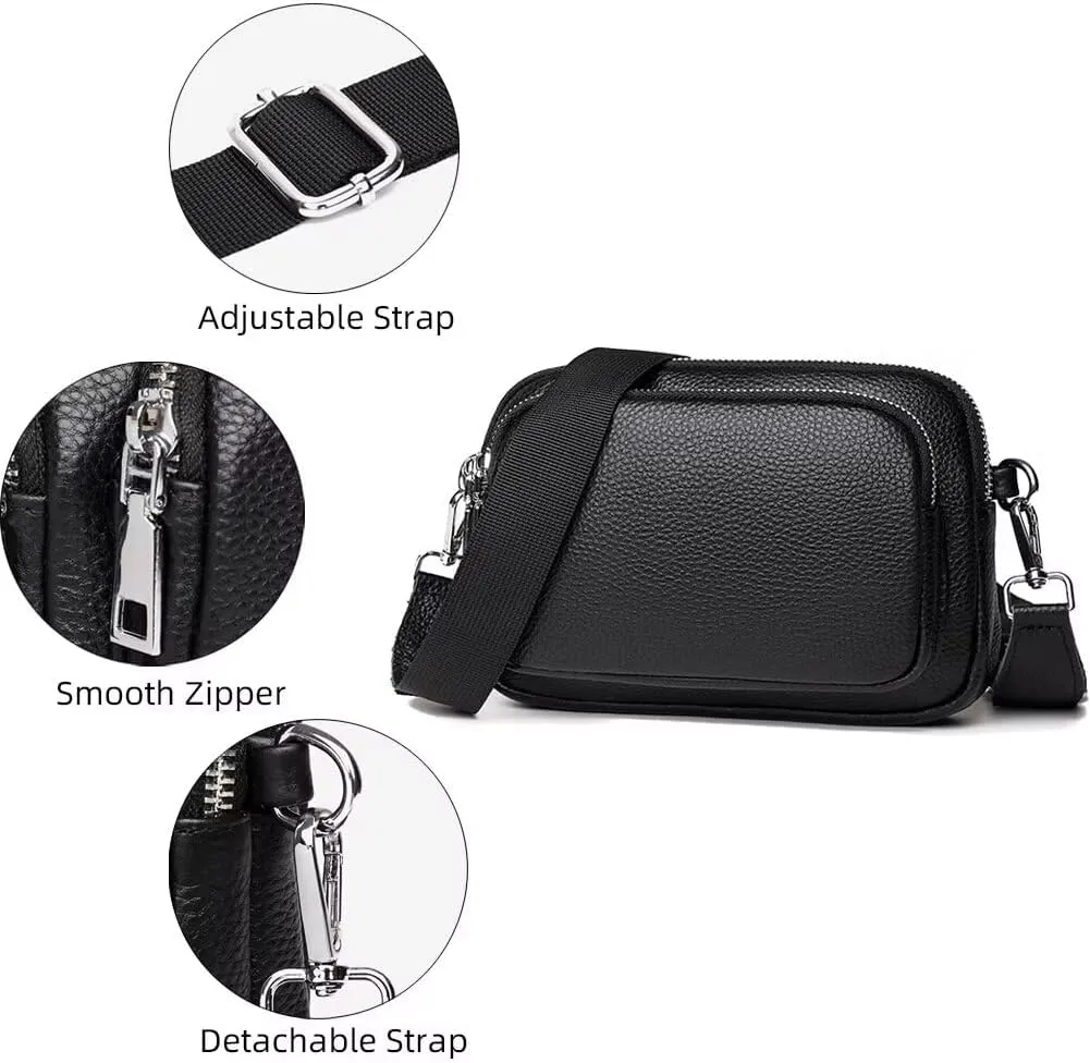 Small Crossbody Purse for Women Multi-pockets Shoulder Bag Lightweight Travel Purse Leather Camera Bag with Wide Strap