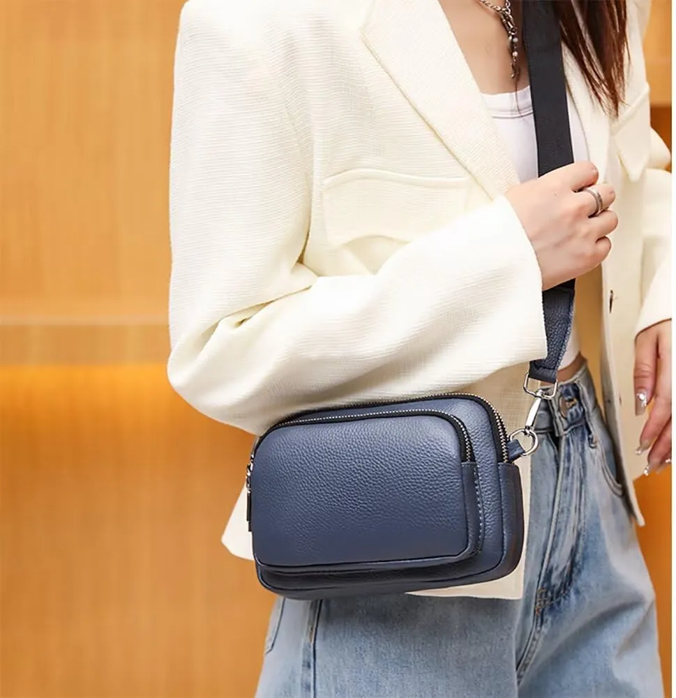Small Crossbody Purse for Women Multi-pockets Shoulder Bag Lightweight Travel Purse Leather Camera Bag with Wide Strap