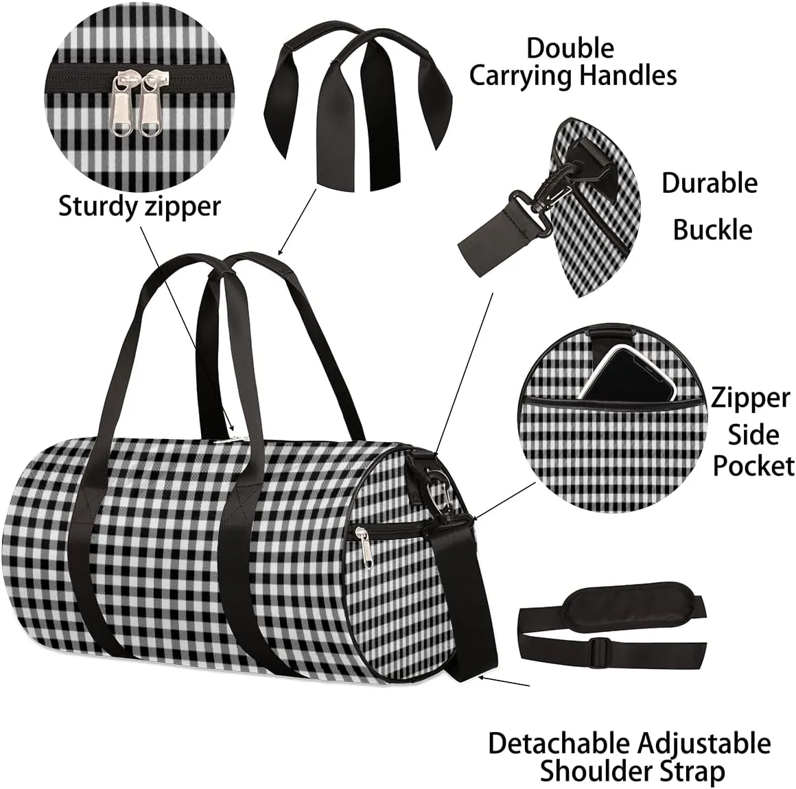 Small Gym Duffel Bags 17.8×9×9 Classic Plaid Pretty Gym Bag for Men Women Overnight Weekender Bag Lightweight Sport Duffle Bag Carry On Gymbag