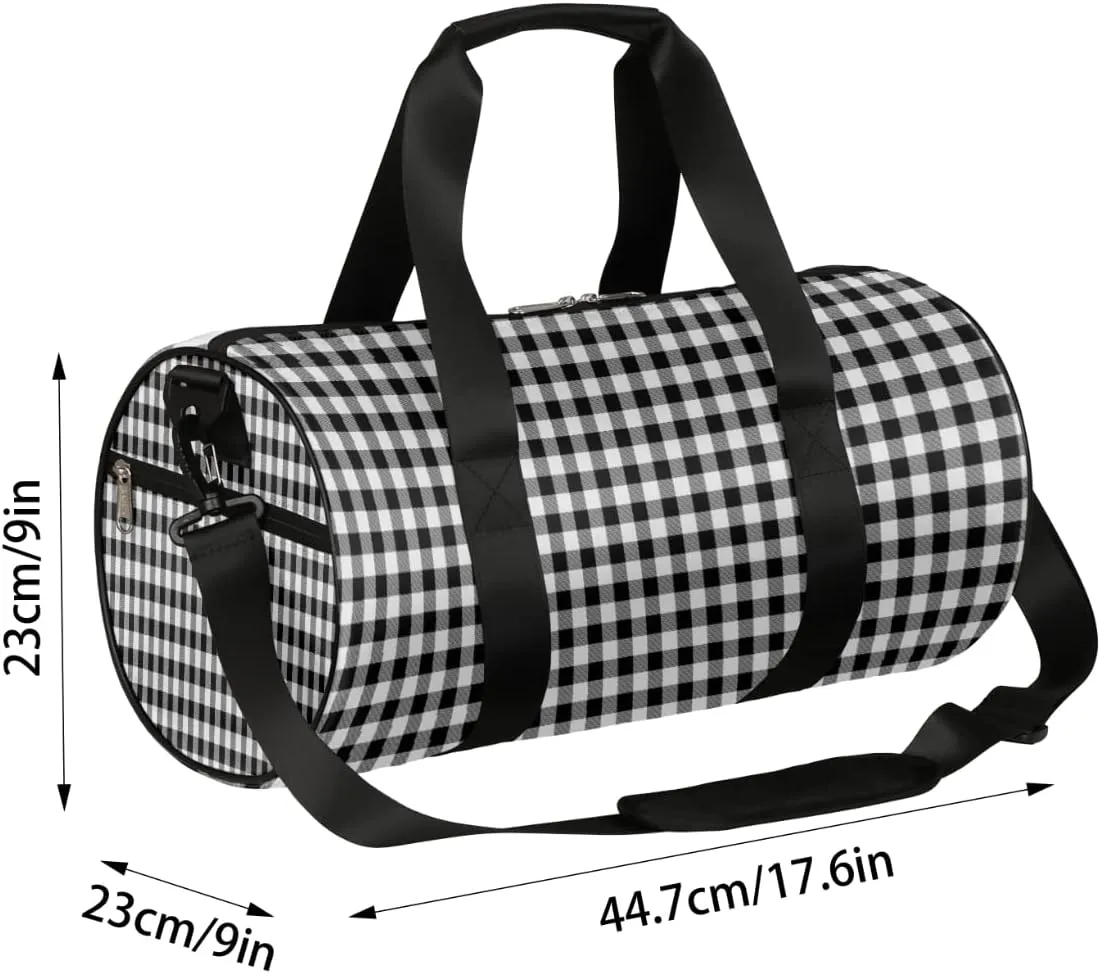 Small Gym Duffel Bags 17.8×9×9 Classic Plaid Pretty Gym Bag for Men Women Overnight Weekender Bag Lightweight Sport Duffle Bag Carry On Gymbag