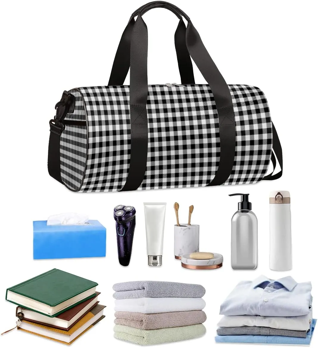 Small Gym Duffel Bags 17.8×9×9 Classic Plaid Pretty Gym Bag for Men Women Overnight Weekender Bag Lightweight Sport Duffle Bag Carry On Gymbag