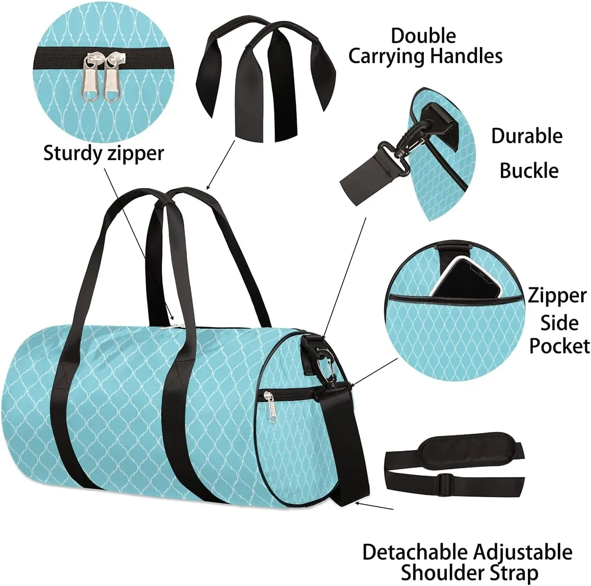 Small Gym Duffel Bags 17.8×9×9 Classic Turquoise Pattern Gym Bag for Men Women Overnight Weekender Bag Lightweight Sport Duffle Bag Carry On Gymbag