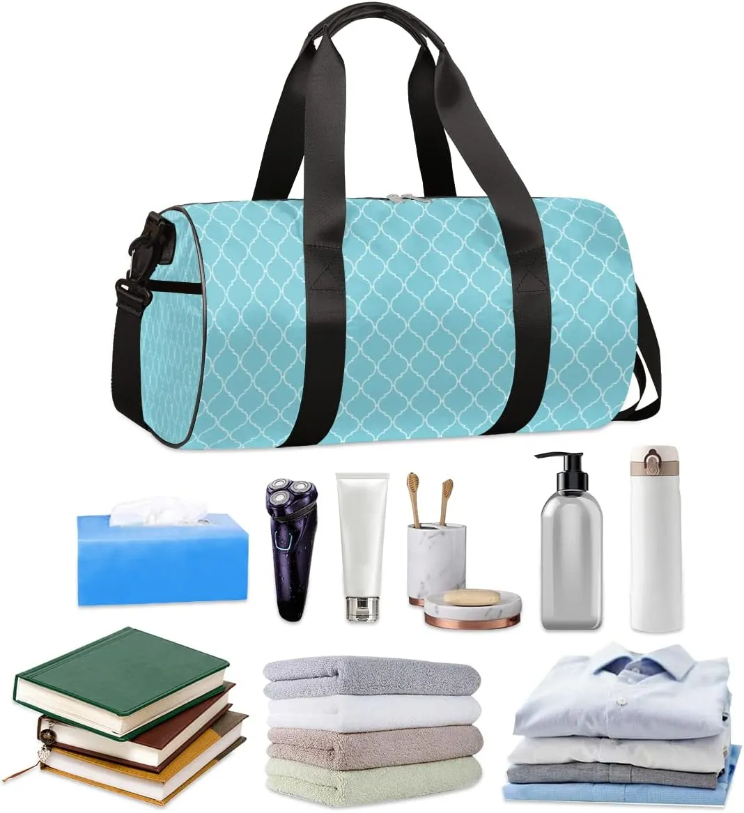 Small Gym Duffel Bags 17.8×9×9 Classic Turquoise Pattern Gym Bag for Men Women Overnight Weekender Bag Lightweight Sport Duffle Bag Carry On Gymbag