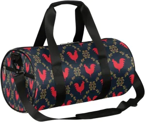 Small Gym Duffel Bags 17.8×9×9 Cock Red Golden Gym Bag for Men Women Overnight Weekender Bag Lightweight Sport Duffle Bag Carry On Gymbag