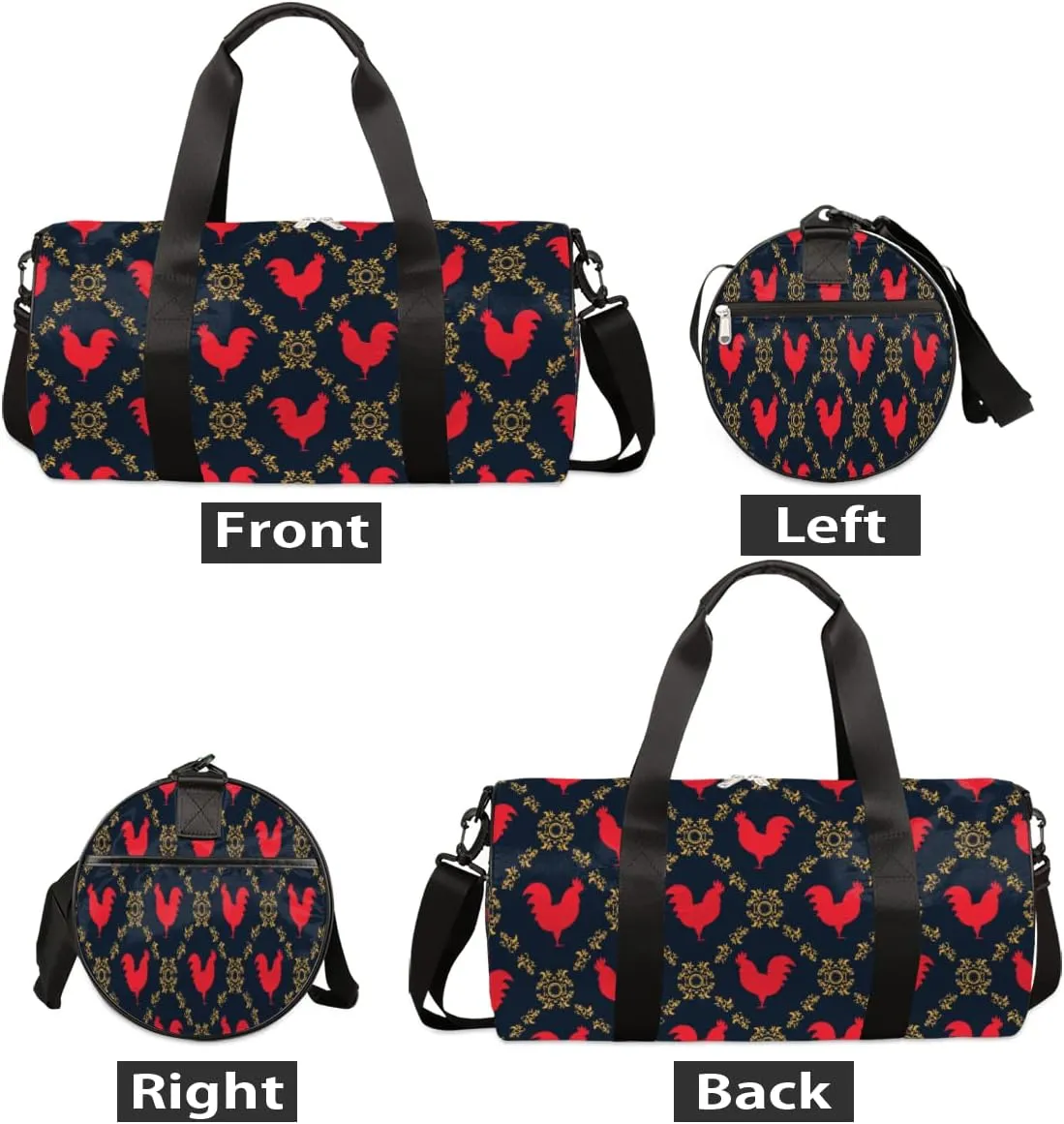 Small Gym Duffel Bags 17.8×9×9 Cock Red Golden Gym Bag for Men Women Overnight Weekender Bag Lightweight Sport Duffle Bag Carry On Gymbag