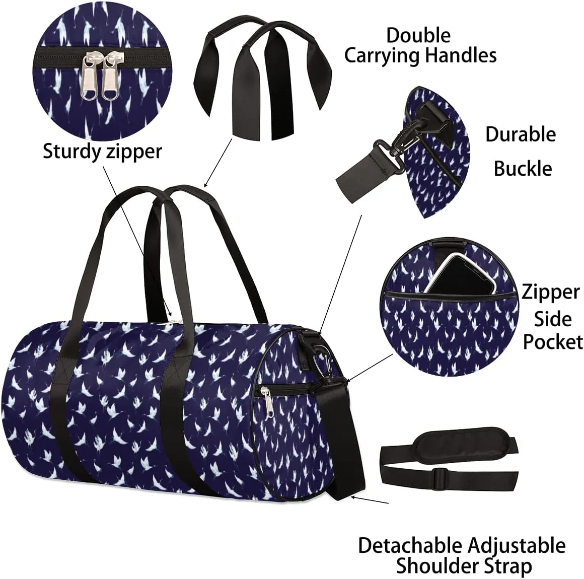 Small Gym Duffel Bags 17.8×9×9 Crane In The Sky Gym Bag for Men Women Overnight Weekender Bag Lightweight Sport Duffle Bag Carry On Gymbag