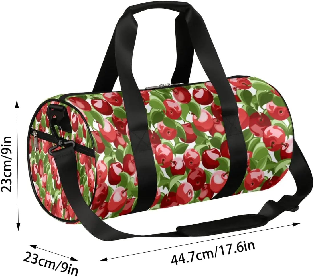 Small Gym Duffel Bags 17.8×9×9 Crisp Cherry Gym Bag for Men Women Overnight Weekender Bag Lightweight Sport Duffle Bag Carry On Gymbag
