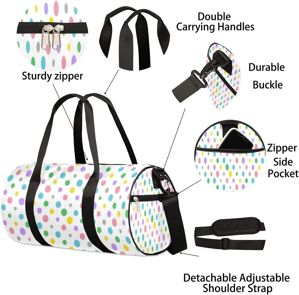 Small Gym Duffel Bags 17.8×9×9 Crisp Dots Gym Bag for Men Women Overnight Weekender Bag Lightweight Sport Duffle Bag Carry On Gymbag