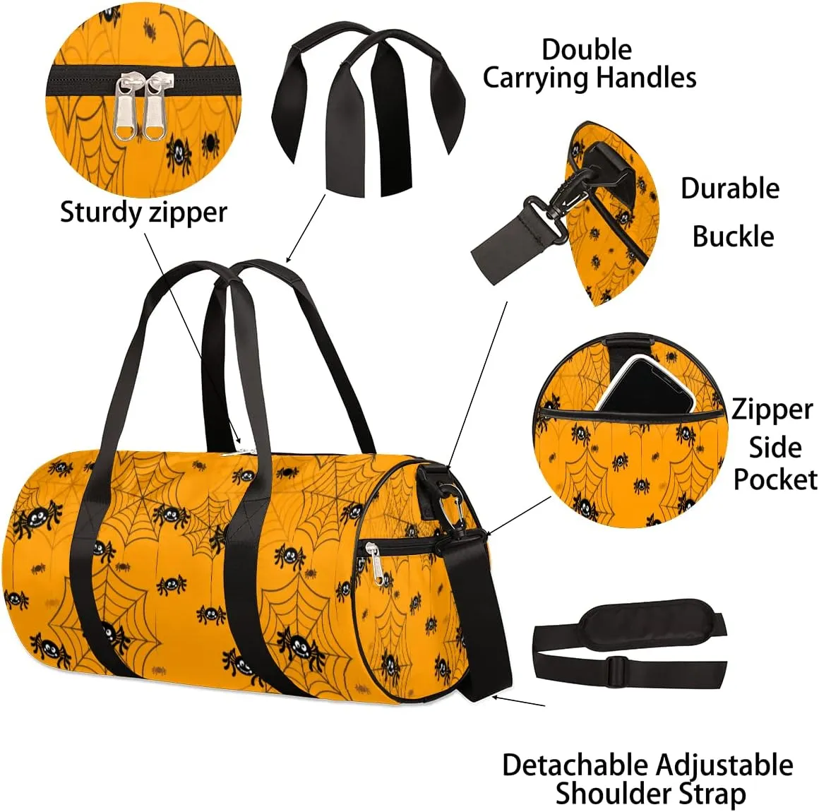 Small Gym Duffel Bags 17.8×9×9 Cute Halloween Theme Gym Bag for Men Women Overnight Weekender Bag Lightweight Sport Duffle Bag Carry On Gymbag