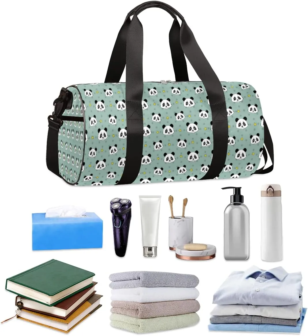 Small Gym Duffel Bags 17.8×9×9 Cute Panda Gym Bag for Men Women Overnight Weekender Bag Lightweight Sport Duffle Bag Carry On Gymbag