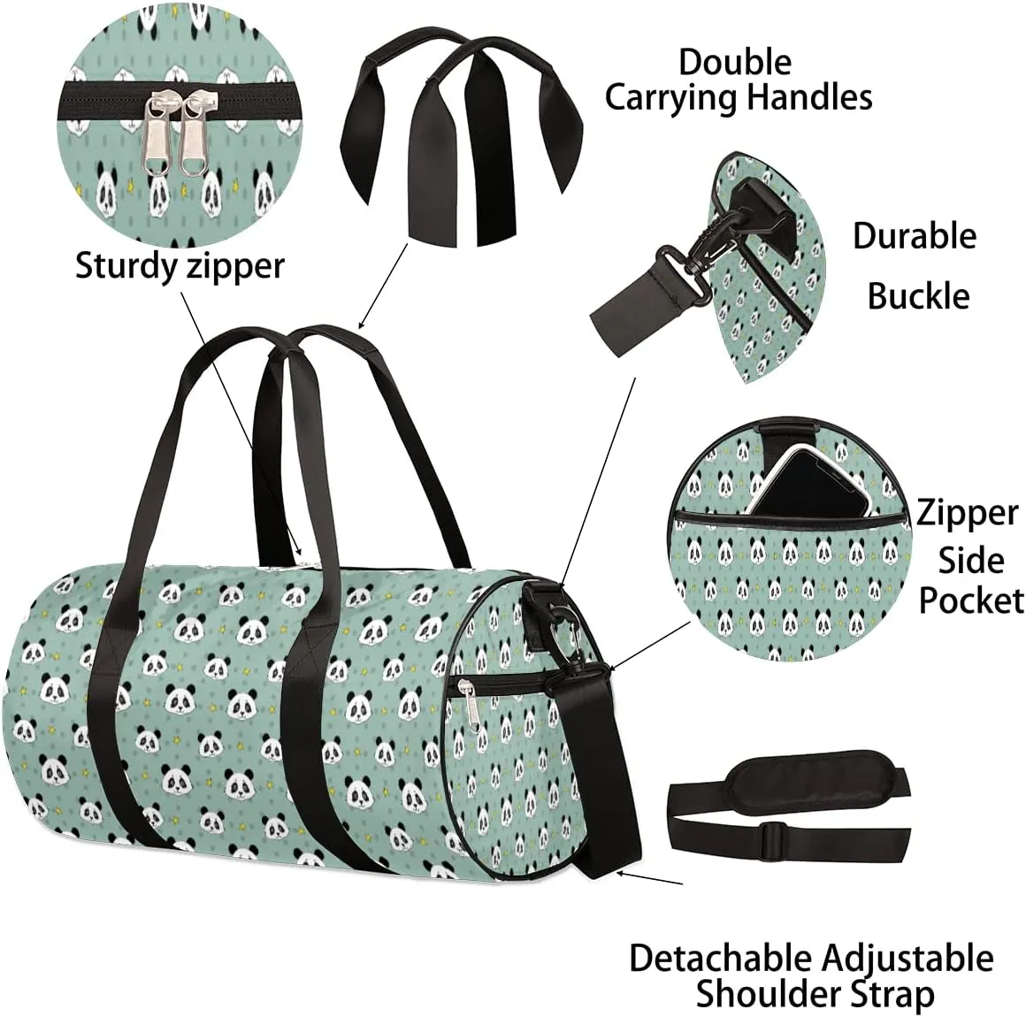 Small Gym Duffel Bags 17.8×9×9 Cute Panda Gym Bag for Men Women Overnight Weekender Bag Lightweight Sport Duffle Bag Carry On Gymbag