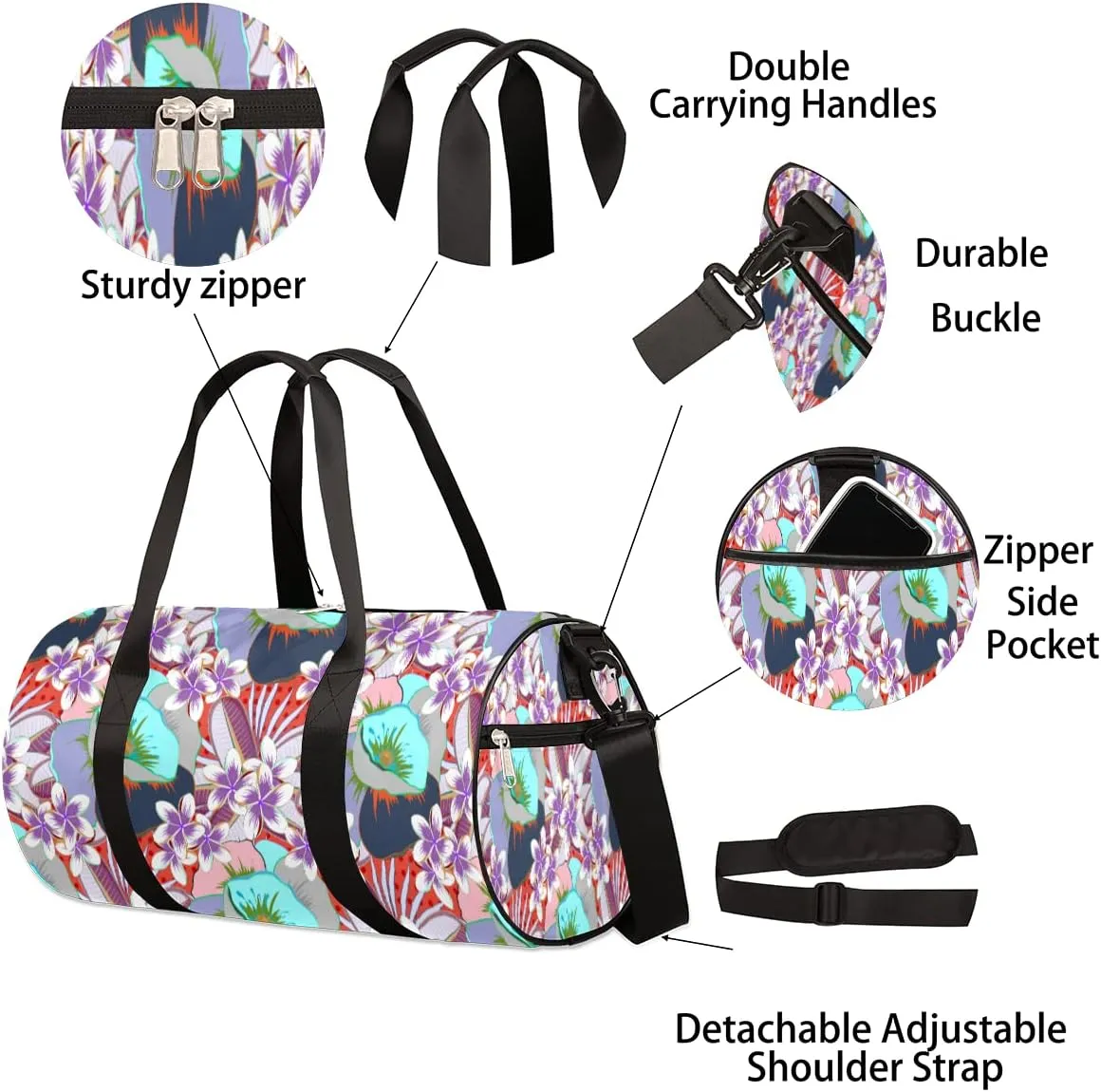 Small Gym Duffel Bags 17.8×9×9 Ethnic Tribal Flower Gym Bag for Men Women Overnight Weekender Bag Lightweight Sport Duffle Bag Carry On Gymbag
