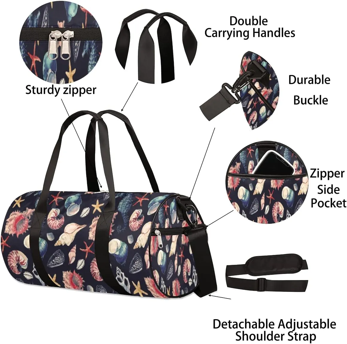Small Gym Duffel Bags 17.8×9×9 Marine Pattern Dark Gym Bag for Men Women Overnight Weekender Bag Lightweight Sport Duffle Bag Carry On Gymbag