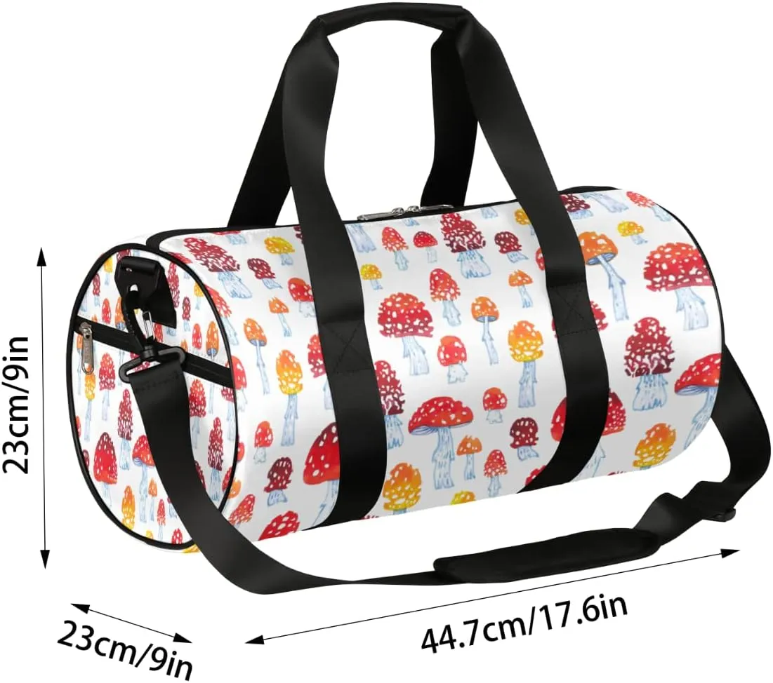Small Gym Duffel Bags 17.8×9×9 Mushroom Watercolor Abstract Gym Bag for Men Women Overnight Weekender Bag Lightweight Sport Duffle Bag Carry On Gymbag