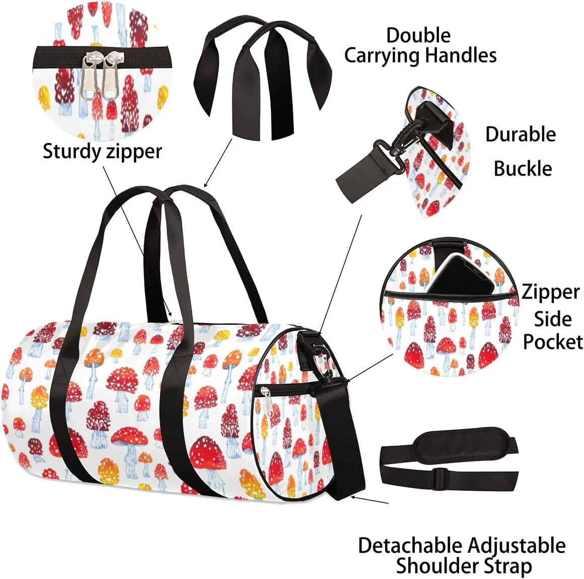 Small Gym Duffel Bags 17.8×9×9 Mushroom Watercolor Abstract Gym Bag for Men Women Overnight Weekender Bag Lightweight Sport Duffle Bag Carry On Gymbag