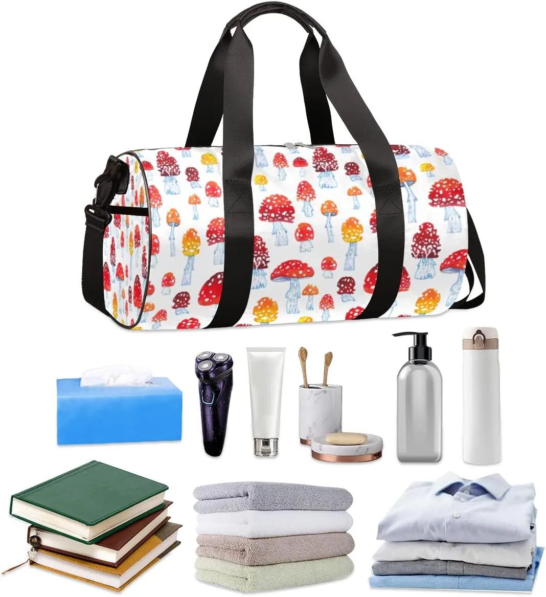 Small Gym Duffel Bags 17.8×9×9 Mushroom Watercolor Abstract Gym Bag for Men Women Overnight Weekender Bag Lightweight Sport Duffle Bag Carry On Gymbag