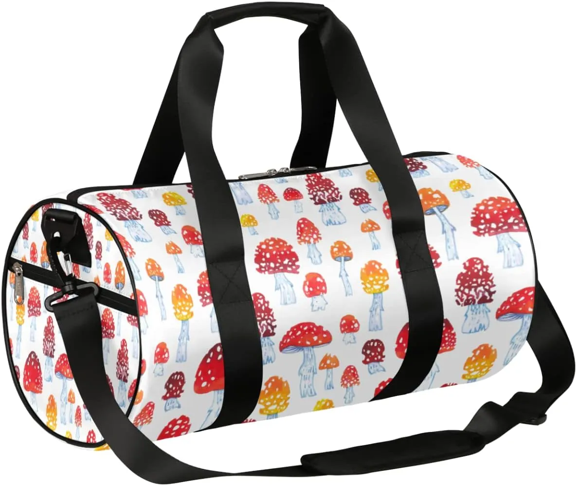 Small Gym Duffel Bags 17.8×9×9 Mushroom Watercolor Abstract Gym Bag for Men Women Overnight Weekender Bag Lightweight Sport Duffle Bag Carry On Gymbag