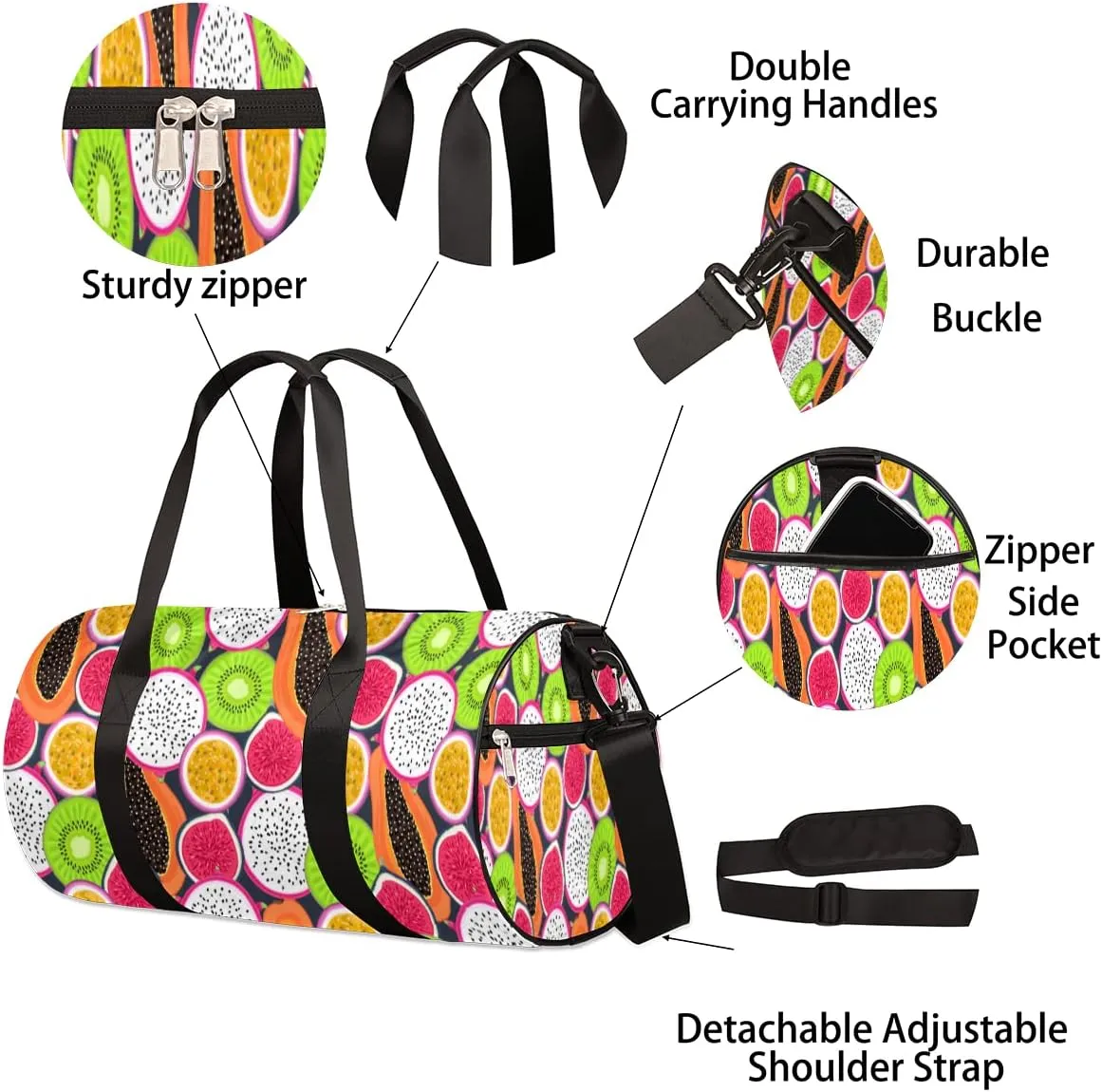 Small Gym Duffel Bags 17.8×9×9 Tropic Fruit Slice Gym Bag for Men Women Overnight Weekender Bag Lightweight Sport Duffle Bag Carry On Gymbag