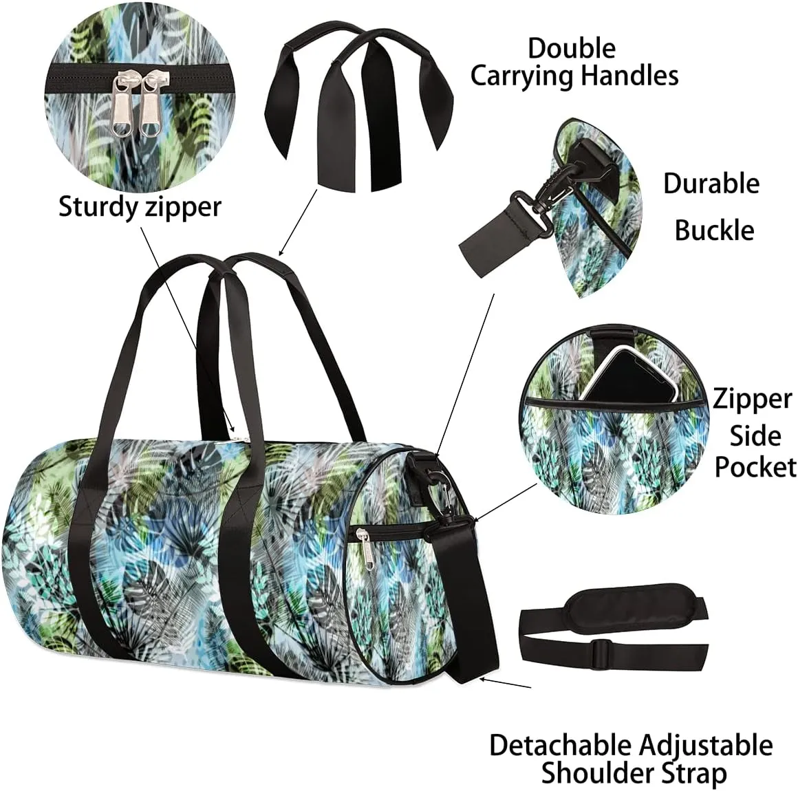 Small Gym Duffel Bags 17.8×9×9 Tropic Palm Leaves Gym Bag for Men Women Overnight Weekender Bag Lightweight Sport Duffle Bag Carry On Gymbag