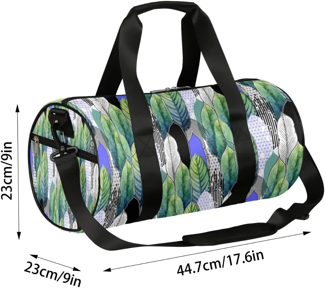 Small Gym Duffel Bags 17.8×9×9 Tropical Leaves Abstract Watercolor Gym Bag for Men Women Overnight Weekender Bag Lightweight Sport Duffle Bag Carry On Gymbag