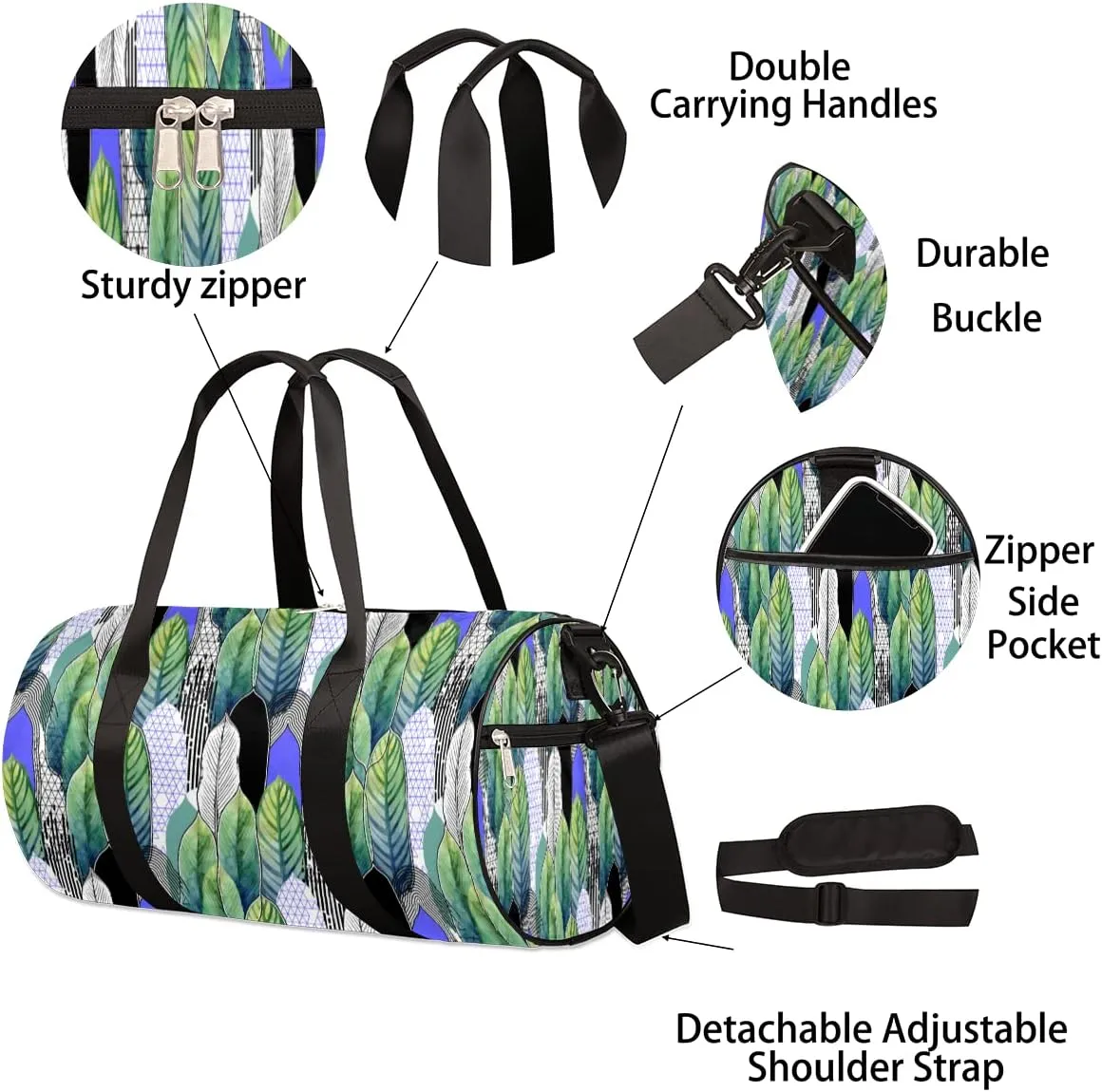 Small Gym Duffel Bags 17.8×9×9 Tropical Leaves Abstract Watercolor Gym Bag for Men Women Overnight Weekender Bag Lightweight Sport Duffle Bag Carry On Gymbag