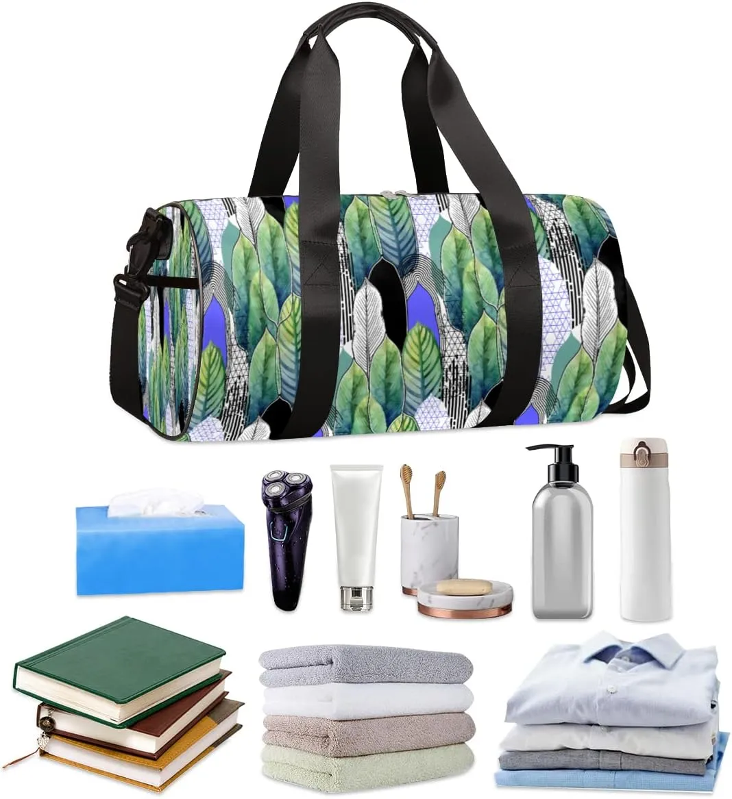 Small Gym Duffel Bags 17.8×9×9 Tropical Leaves Abstract Watercolor Gym Bag for Men Women Overnight Weekender Bag Lightweight Sport Duffle Bag Carry On Gymbag