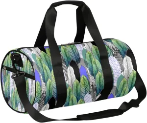 Small Gym Duffel Bags 17.8×9×9 Tropical Leaves Abstract Watercolor Gym Bag for Men Women Overnight Weekender Bag Lightweight Sport Duffle Bag Carry On Gymbag