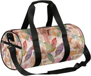 Small Gym Duffel Bags 17.8×9×9 Vintage Colorful Leaves Gym Bag for Men Women Overnight Weekender Bag Lightweight Sport Duffle Bag Carry On Gymbag