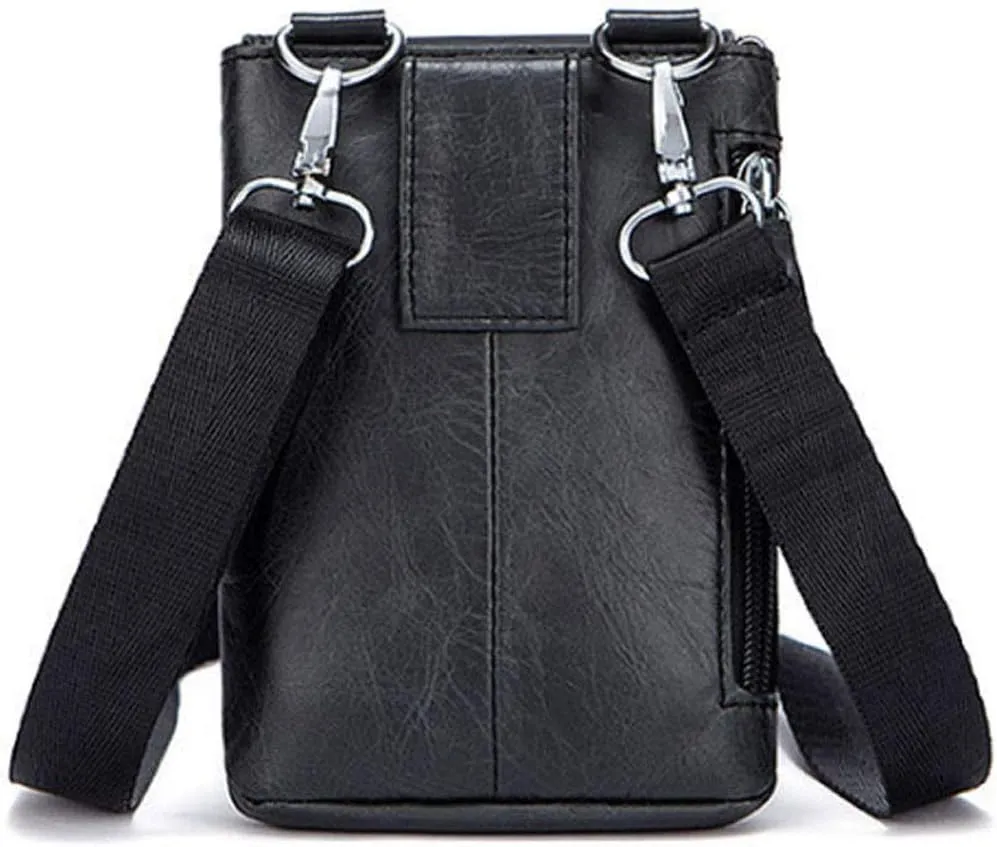 Small Leather Shoulder Crossbody Belt Bag Phone Wallet Purse Loop Holster Waist Fanny Pack Outdoor Camping Hiking Daypack (Black)