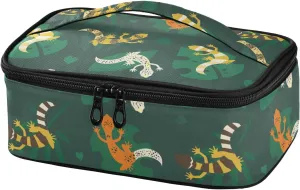 Small Lunch Bag for Kids Adult Seamless Leopard Skin Style Lizard Tropical Leaves Portable Thermal Insulated Lunch Box for Work, School, Picnic, Travel Loncheras Para Mujer Niños