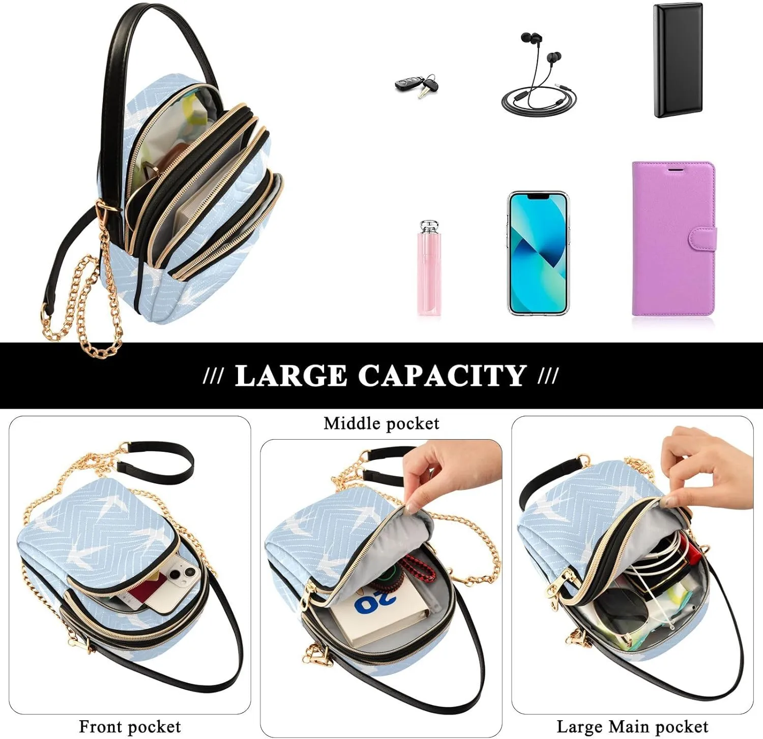 Small Phone Purse Crossbody Cell Phone Purse Phone Wallet Bag with Zipper Pockets Shoulder Strap Handle for Women Daisy