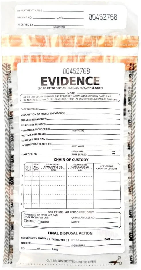Small Plastic Evidence Bag, 6 x 10 inches, 100pk