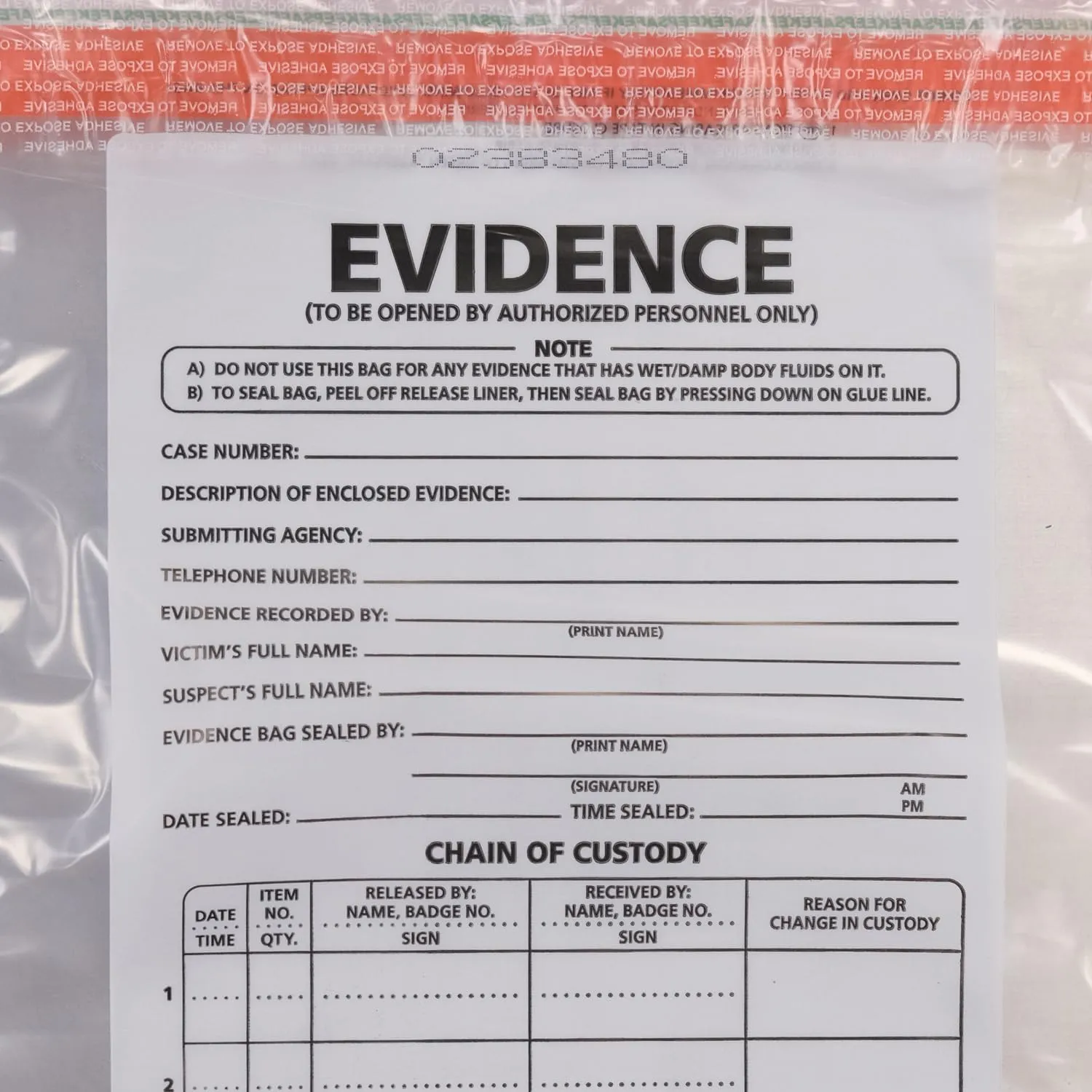 Small Plastic Evidence Bag, 6 x 10 inches, 100pk