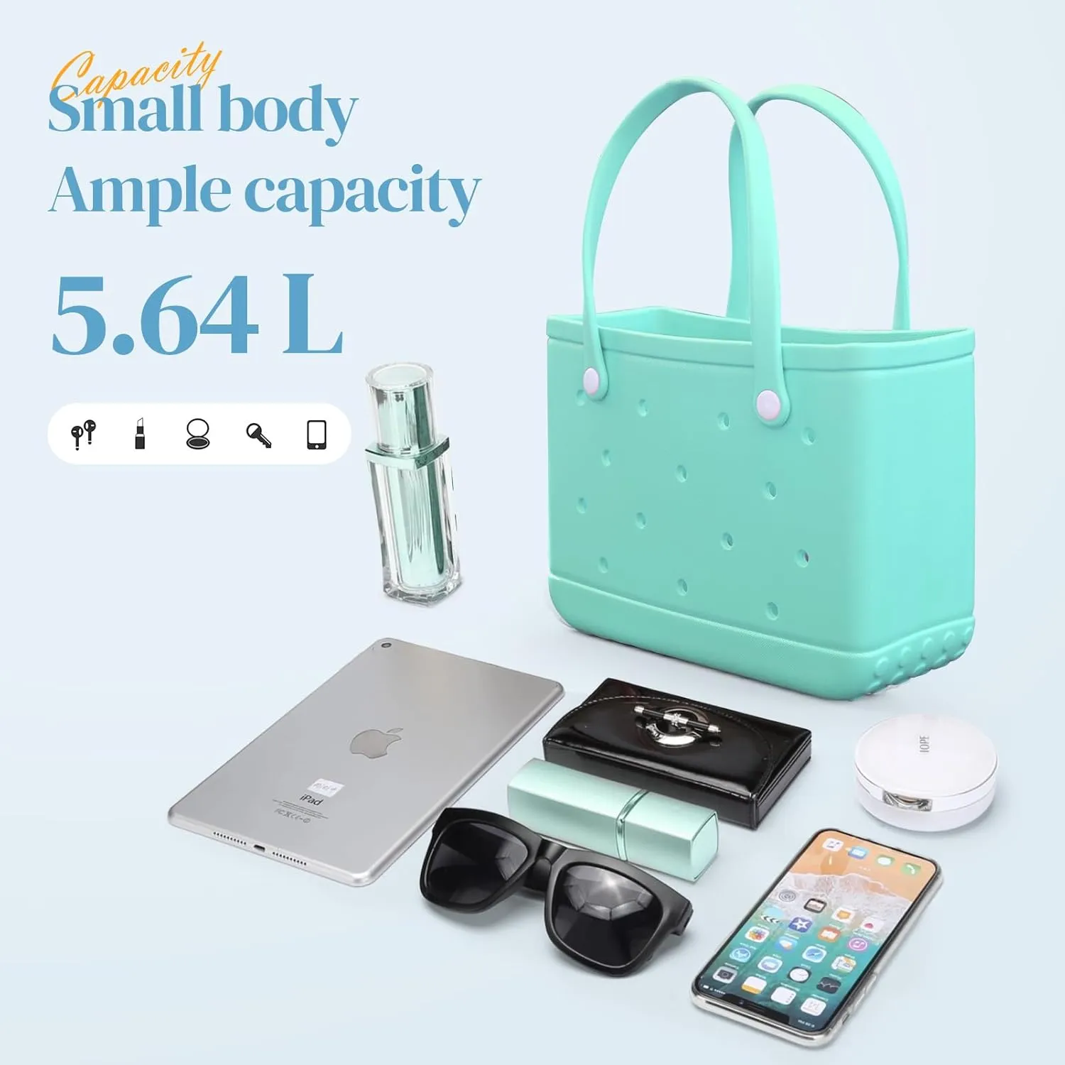 Small Rubber Tote Bag Waterproof Beach Bag Durable Small Rubber Beach Tote Open Handbag for Woman