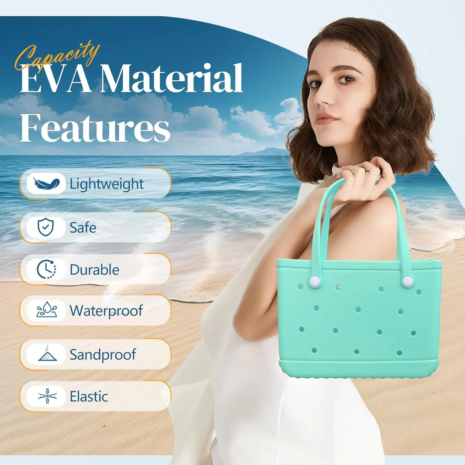 Small Rubber Tote Bag Waterproof Beach Bag Durable Small Rubber Beach Tote Open Handbag for Woman