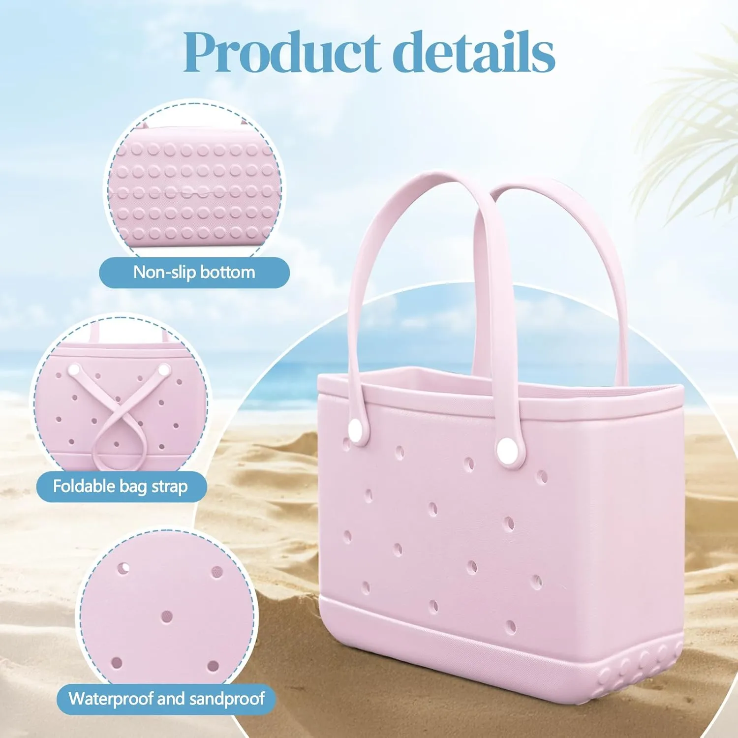 Small Rubber Tote Bag Waterproof Beach Bag Durable Small Rubber Beach Tote Open Handbag for Woman