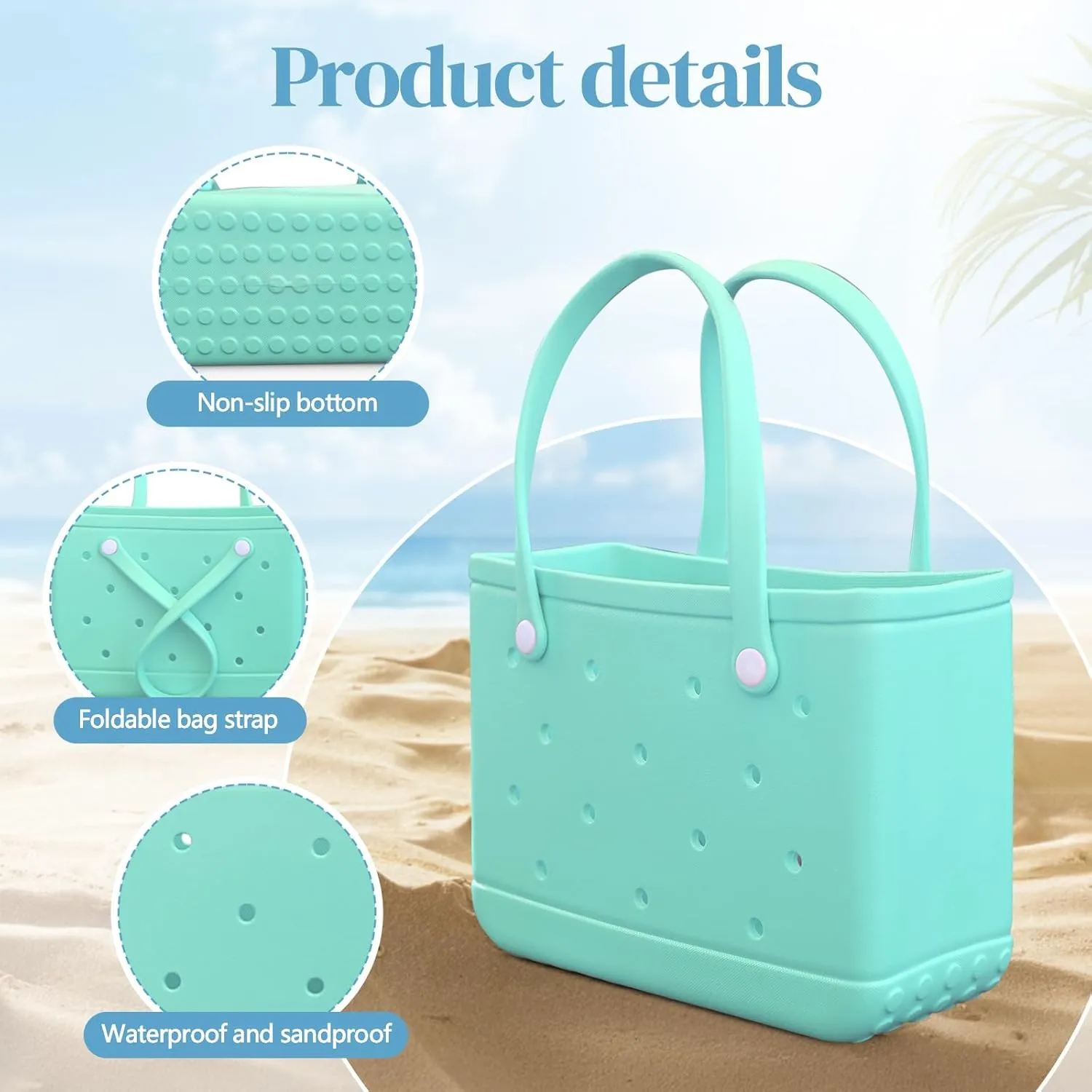 Small Rubber Tote Bag Waterproof Beach Bag Durable Small Rubber Beach Tote Open Handbag for Woman