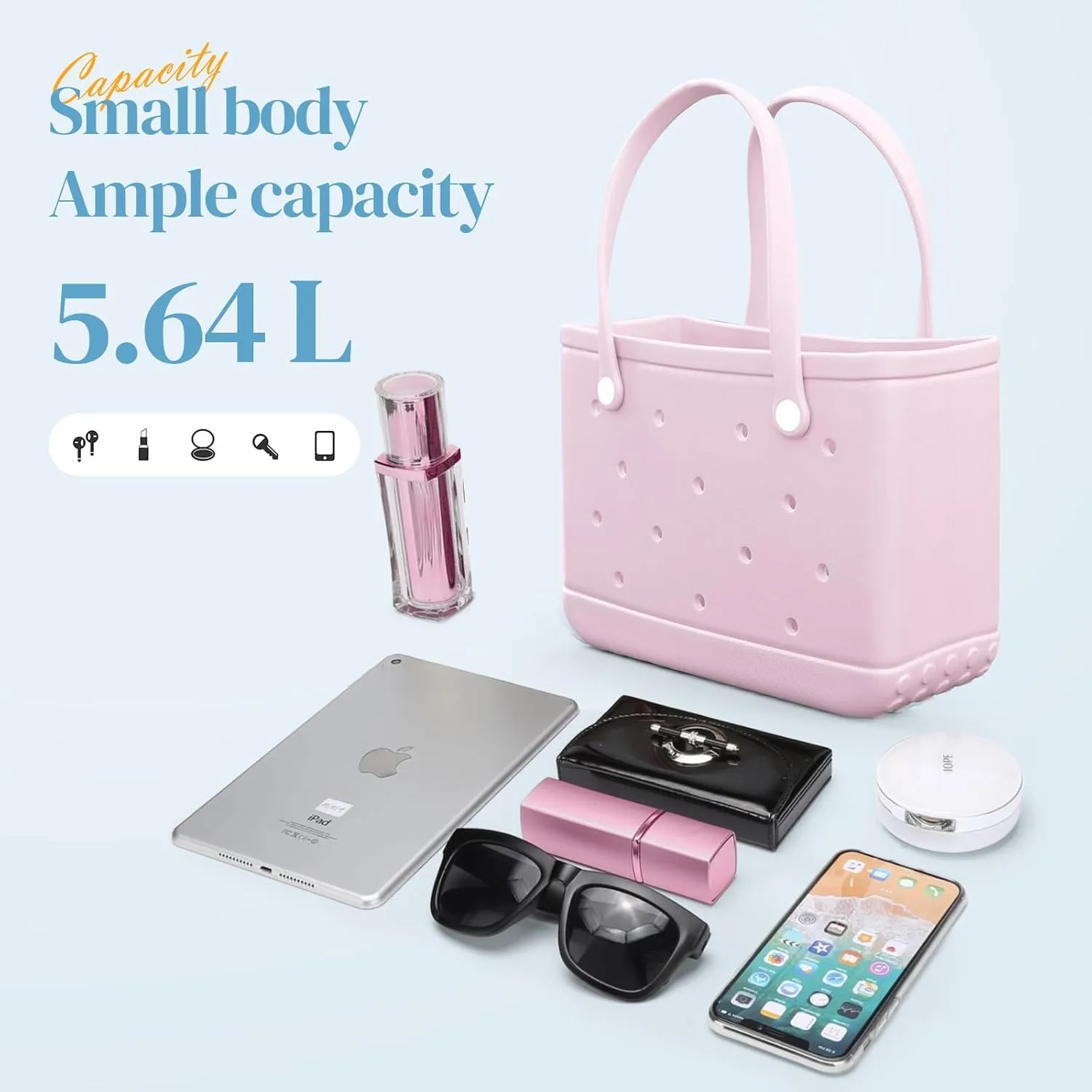 Small Rubber Tote Bag Waterproof Beach Bag Durable Small Rubber Beach Tote Open Handbag for Woman