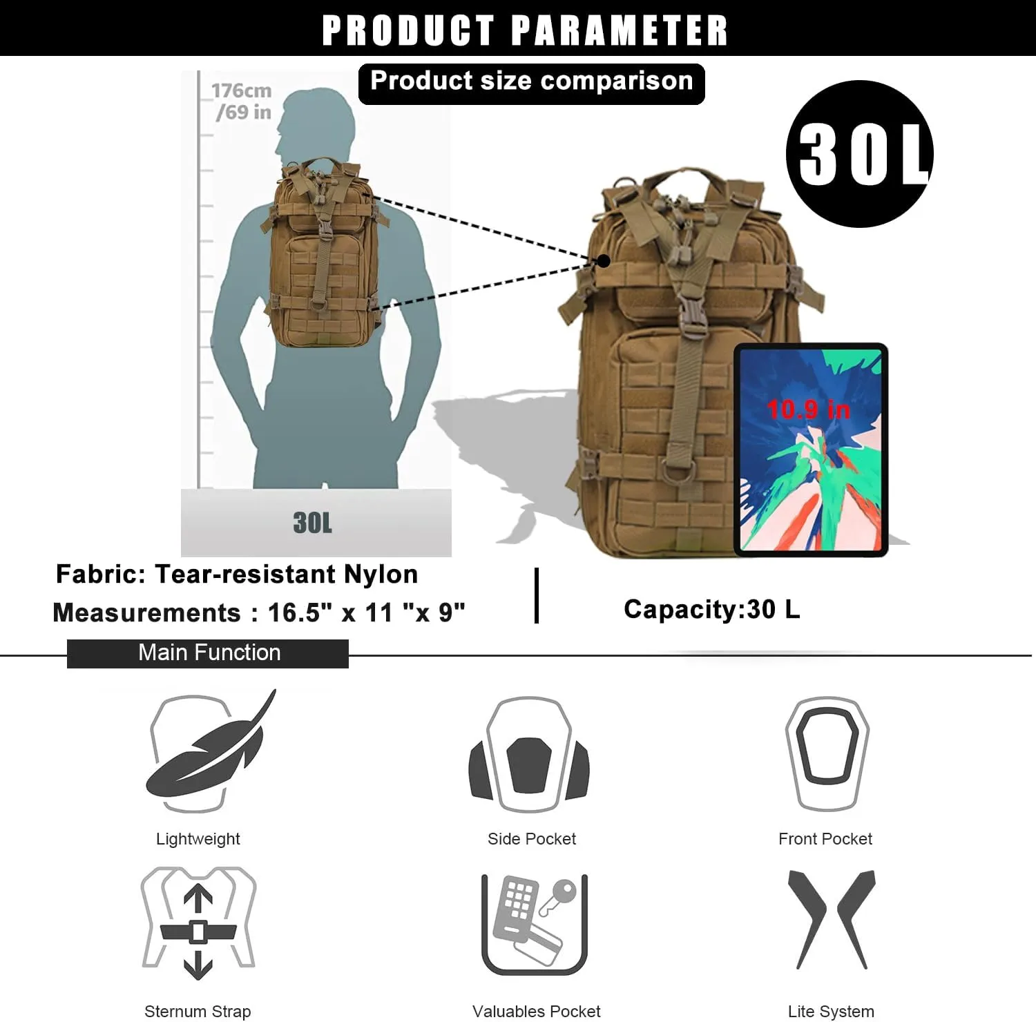 Small Tactical Backpack Military Daypack - 30L Backpack for Men Molle Assault Pack Bug Out Bag for Hiking Camping Travel Army Hunting Rucksack Trekking (Coyote)