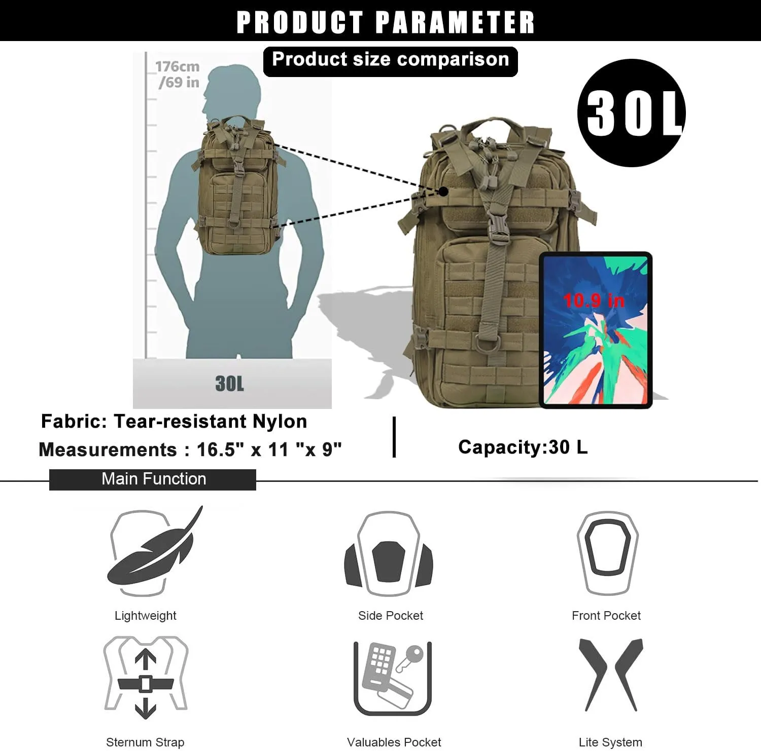 Small Tactical Backpack Military Daypack - 30L Backpack for Men Molle Assault Pack Bug Out Bag for Hiking Camping Travel Army Hunting Rucksack Trekking (Green)