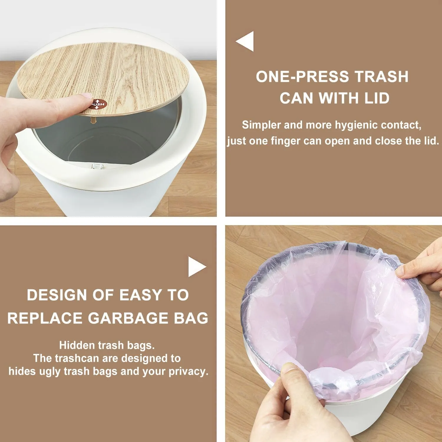 Small Trash Can with Lid Pink Ribbons Princess Bow Light Vertical Stripes Satin Texture Gift 1.8 Gallon/7L Garbage Can Waste Bin with Press Top Lid Legs Waste Basket for Bathroom Kitchen Bedroom