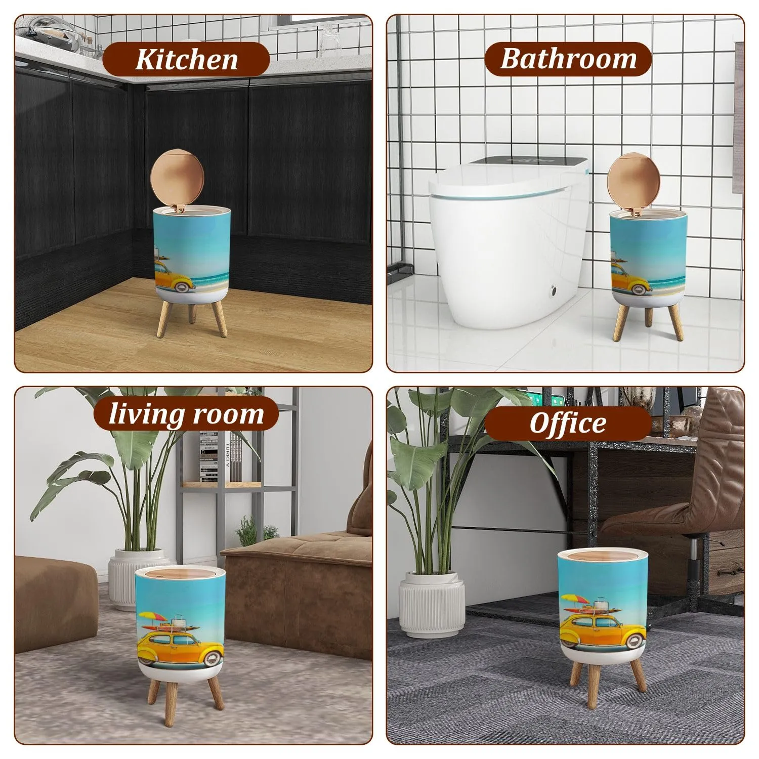 Small Trash Can with Lid Small Retro car Baggage Luggage Beach Equipment roof Fully Packed Garbage Bin Pet Proof Waste Basket for Kitchen Bathroom Office Bedroom Decorative 1.8 Gallon
