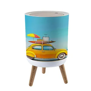 Small Trash Can with Lid Small Retro car Baggage Luggage Beach Equipment roof Fully Packed Garbage Bin Pet Proof Waste Basket for Kitchen Bathroom Office Bedroom Decorative 1.8 Gallon