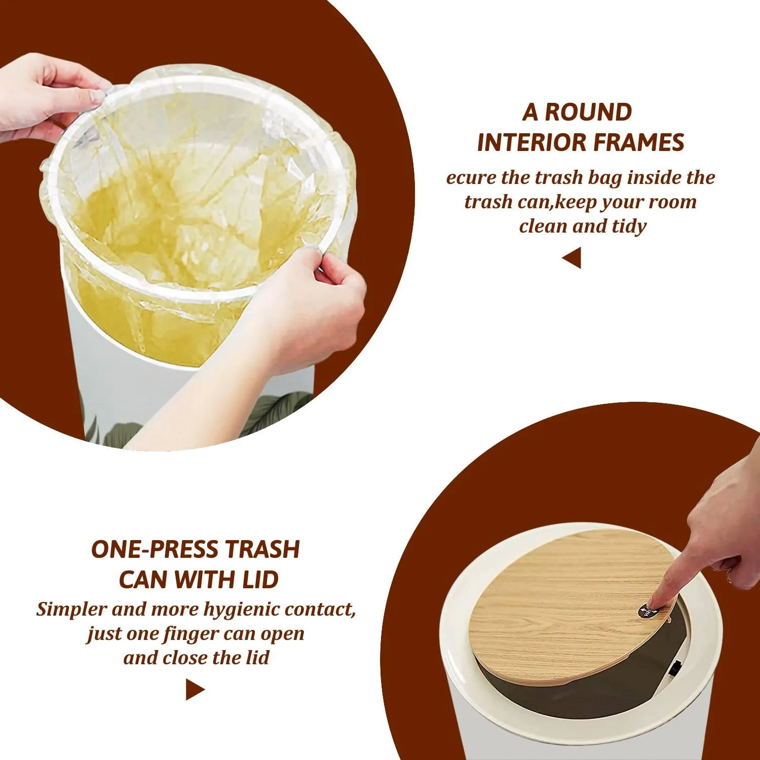 Small Trash Can with Lid Tropical Palm Leaves Seamless Floral Garbage Bin Pet Proof Waste Basket for Kitchen Bathroom Office Bedroom Decorative 1.8 Gallon