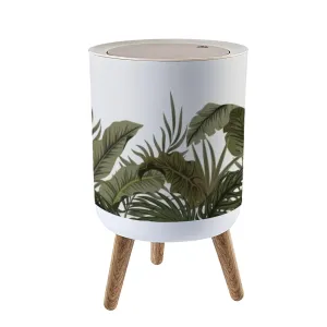 Small Trash Can with Lid Tropical Palm Leaves Seamless Floral Garbage Bin Pet Proof Waste Basket for Kitchen Bathroom Office Bedroom Decorative 1.8 Gallon