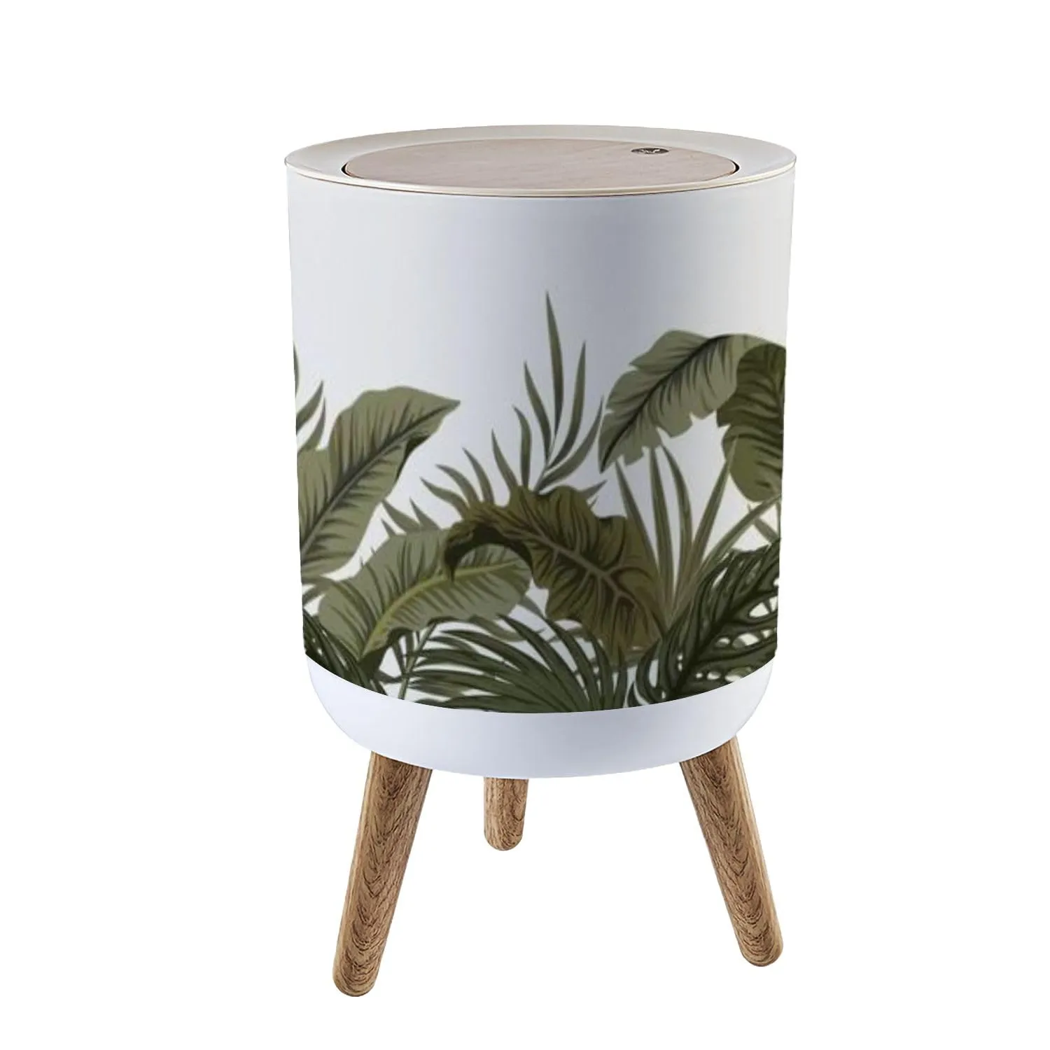 Small Trash Can with Lid Tropical Palm Leaves Seamless Floral Garbage Bin Pet Proof Waste Basket for Kitchen Bathroom Office Bedroom Decorative 1.8 Gallon