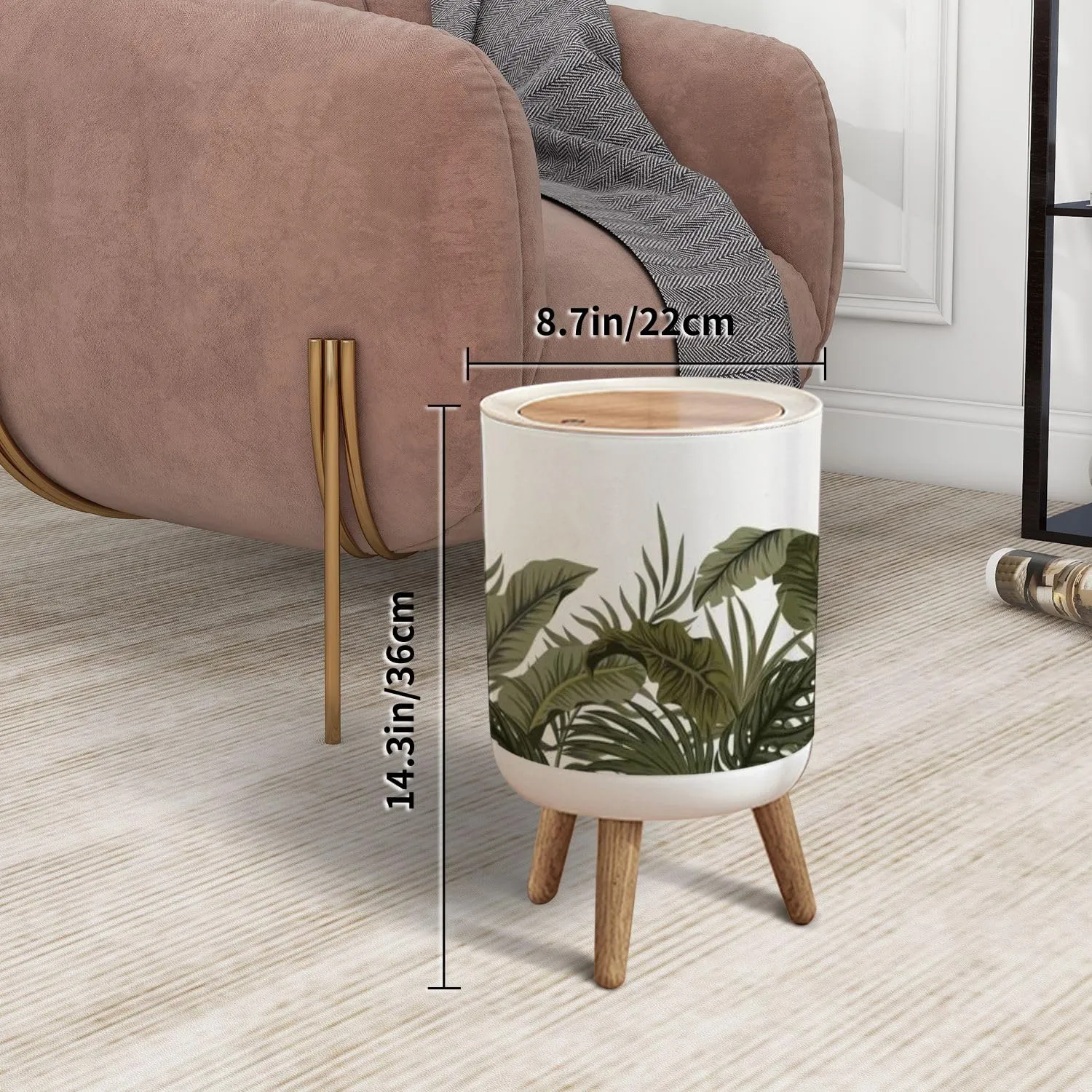 Small Trash Can with Lid Tropical Palm Leaves Seamless Floral Garbage Bin Pet Proof Waste Basket for Kitchen Bathroom Office Bedroom Decorative 1.8 Gallon