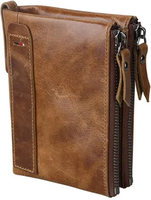 small wallet for women Leather Bifold Compact Card Holder Zipper Pocket Wallet RFID Blocking Card Case Purse with ID Window(brown)