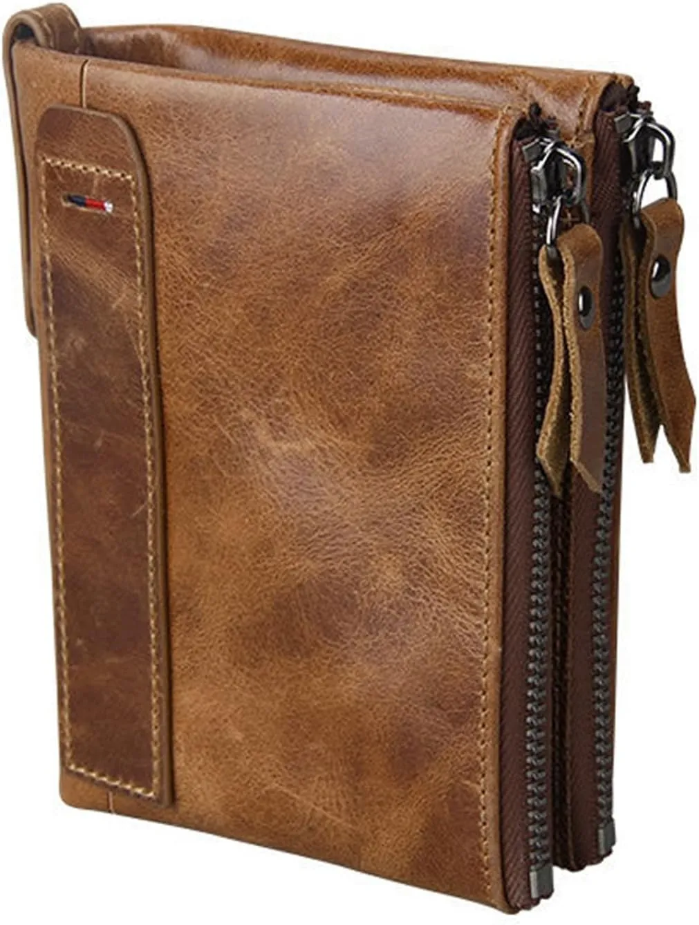 small wallet for women Leather Bifold Compact Card Holder Zipper Pocket Wallet RFID Blocking Card Case Purse with ID Window(brown)