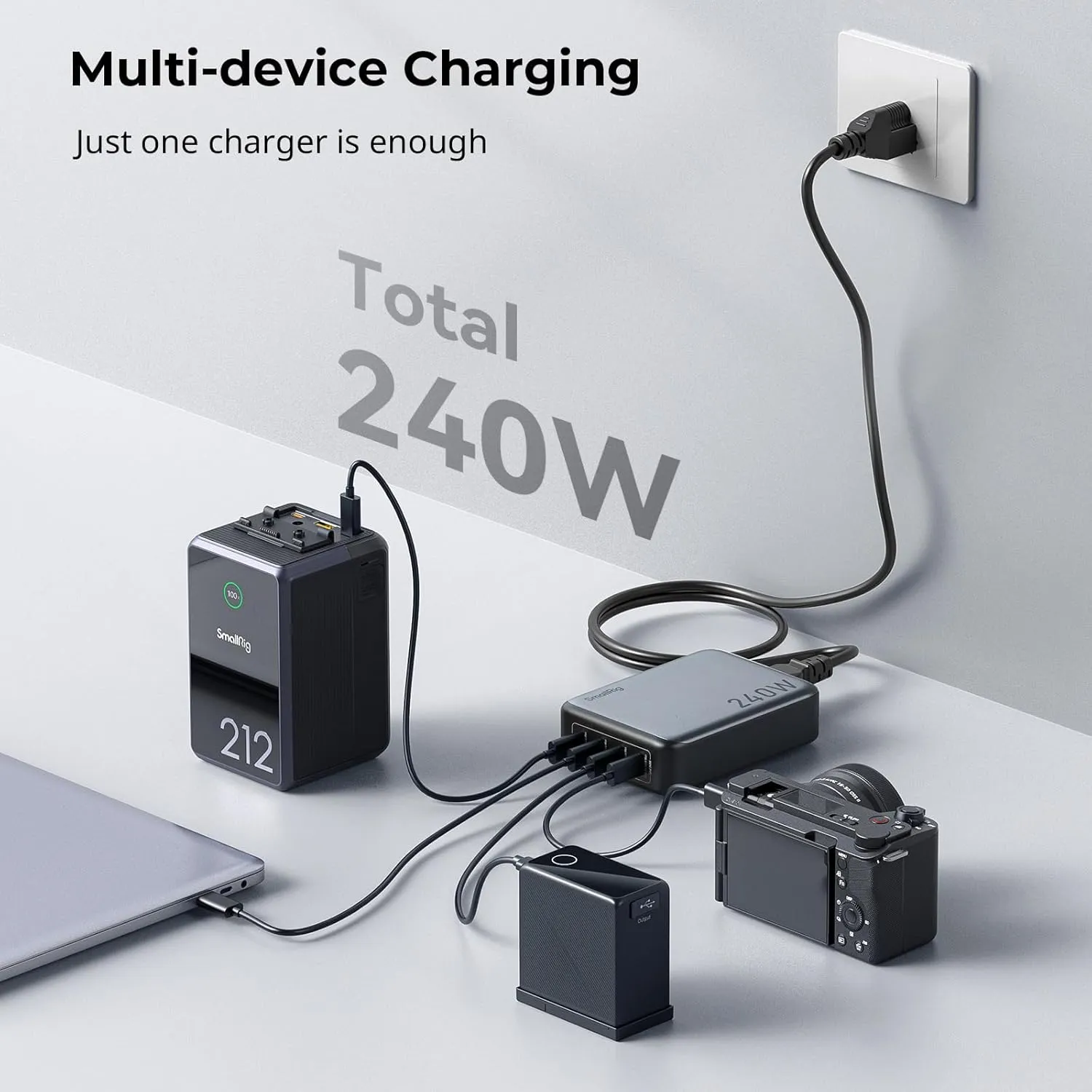 SmallRig 240W USB-C Charger, 4-Port PD3.1 GaN Fast Charger for MacBook Pro/Air PPS Wall Charger Power Adapter for iPad, V-Mount Battery, NP-F970 Battery, Laptop, Camera - 4751